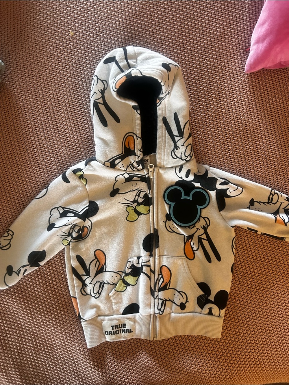 Disney Mickey & Friends Toddler Hoodie 3T Mickey Goofy Allover Print Zip Up